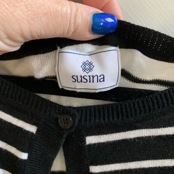Susina Black & White Stripe Light Cardigan Sweater XL - Picture 3 of 5